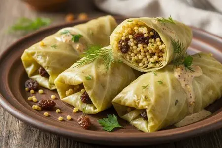 Капустные роллы с пшеном и изюмом - оригинальный постный рецепт