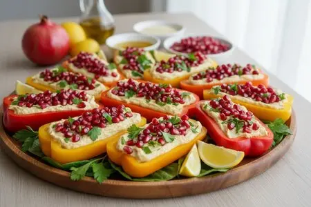 Овощные лодочки из перца с хумусом и гранатом - яркая и полезная закуска