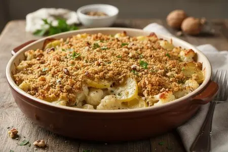 Гратен из картофеля и цветной капусты с ореховой корочкой