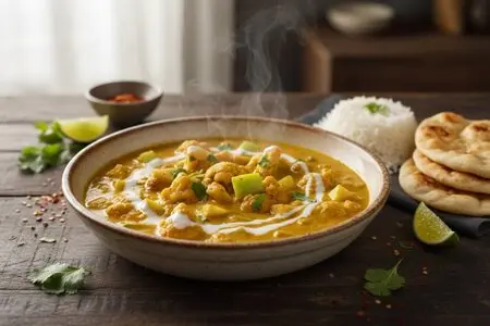 Карри из цветной капусты и зелёного яблока на кокосовом молоке