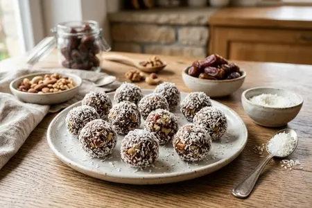 Кокосовые шарики с финиками и орехами - десерт без выпечки