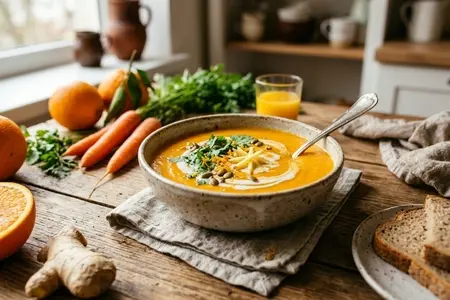 Постный суп-крем из моркови с апельсиновым соком и имбирём
