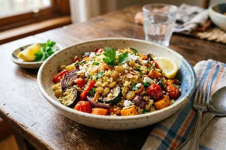Кускус с жареными овощами и изюмом - лёгкая сладость и восточная нотка