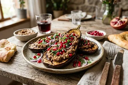 Баклажаны, запечённые с ореховой пастой и гранатом - аромат специй и свежесть граната