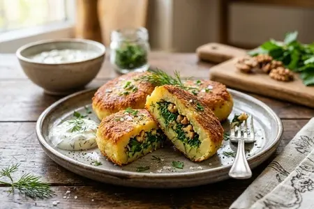 Картофельные котлеты с начинкой из шпината и орехов - золотистая корочка и ароматная начинка