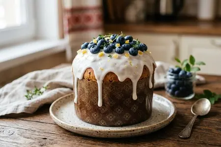 Кулич с черникой и лимонной глазурью - оригинальное и очень вкусное пасхальное угощение