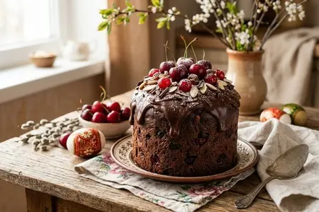 Шоколадный кулич с вишней - приятный кислинка и насыщенный вкус шоколада