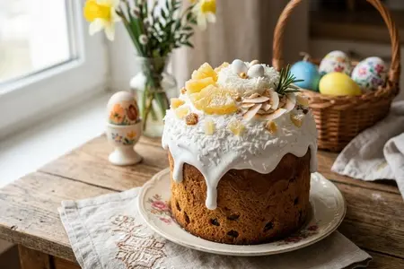 Кулич с кокосовой стружкой и ананасом - яркая вариация пасхальной выпечки