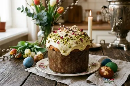Кулич с фисташками и белым шоколадом - тающие кусочки шоколада и хрустящие фисташки