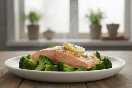 Лосось на пару с брокколи - максимум витаминов и натуральный вкус продуктов