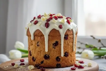 Пасхальный кулич с сушёной клюквой и белым шоколадом