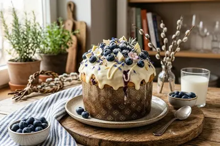 Кулич с черникой и белым шоколадом - ароматная и нарядная выпечка для Пасхи
