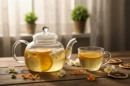 Чай с цветами жасмина и апельсином - нежный цветочный аромат и бодрящая свежесть