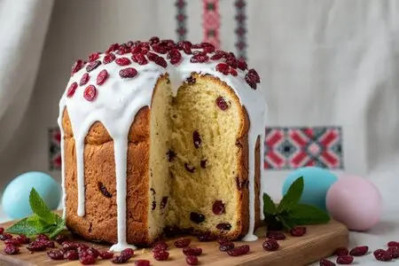 Пасхальный кулич с сушёной клюквой - свежие ягодные ноты