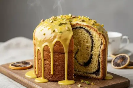 Пасхальный кулич с маковой начинкой и лимонной глазурью