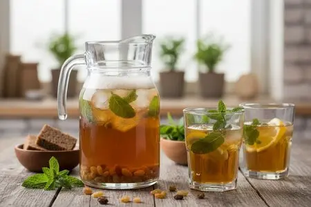 Классический домашний квас с мятой - лёгкий хлебный вкус и аромат свежей мяты