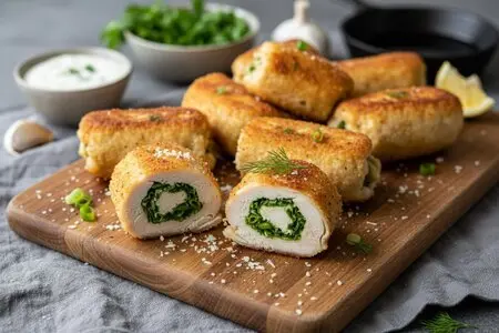 Куриные рулетики с зеленью - сочное и очень ароматное блюдо