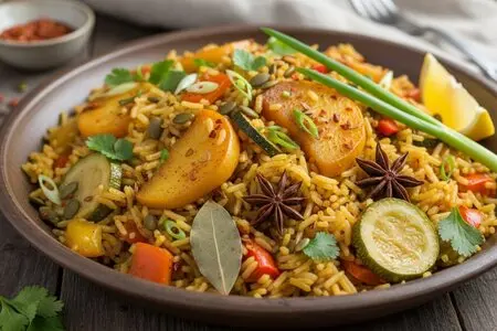 Постный овощной плов с айвой  - яркое, ароматное блюдо без мяса