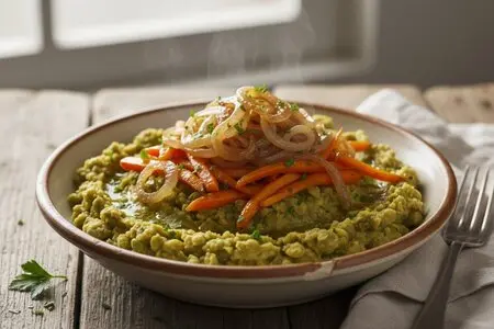 Толчёный горох с луком и морковью - старинное и очень сытное постное блюдо