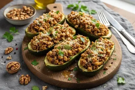 Печёные кабачки с ореховой начинкой - необычное, сытное и полезное блюдо