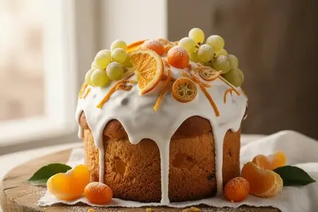 Кулич с апельсинами и белым виноградом - солнечный и праздничный