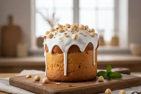 Кулич с глазурью из сгущённого молока и фундуком: яркое решение для пасхального стола