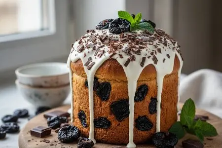 Кулич на сливках с черносливом и шоколадной крошкой: нежный и ароматный