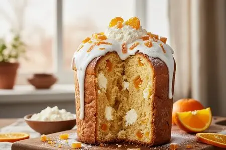 Кулич с рикоттой и апельсиновыми цукатами: яркий и нежный вкус
