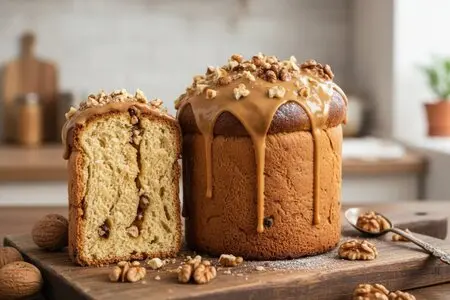 Кулич с варёной сгущенкой и грецкими орехами: нежный и праздничный