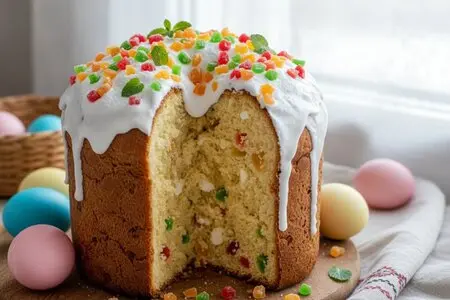 Пасхальный кулич с творогом и цукатами - мягкая и ароматная выпечка