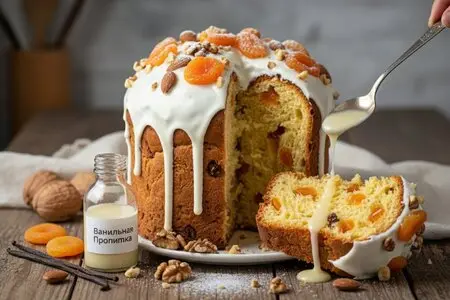 Кулич с курагой, орехами и ванильной пропиткой: нежная и ароматная выпечка