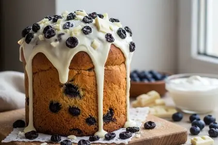 Кулич на сметане с сушёной черникой и белым шоколадом