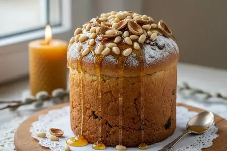 Кулич с кедровыми орешками и мёдом - необычный и очень ароматный