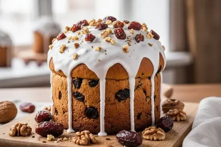 Кулич с финиками и грецкими орехами - естественная сладость и насыщенный вкус