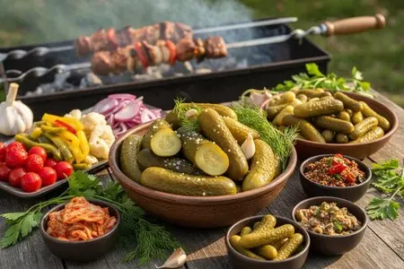 Солёные огурцы и маринованные закуски к шашлыку - пикантное дополнение