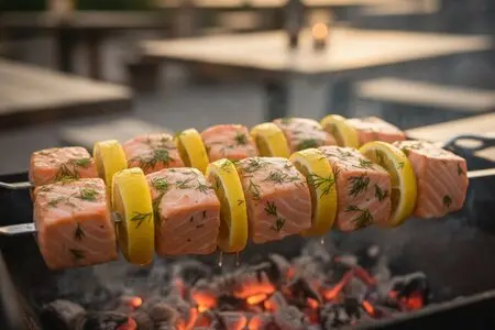 Сёмга на шампурах с лимоном и укропом: изысканный и быстрый шашлык