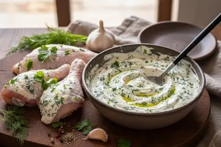 Сметанный маринад с зеленью и чесноком - нежность и аромат для вашего шашлыка