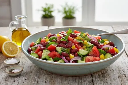 Салат «Восточный микс» с фасолью и овощами