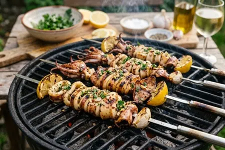 Шашлык из кальмаров с чесноком и лимоном: пошаговый рецепт, секреты и советы