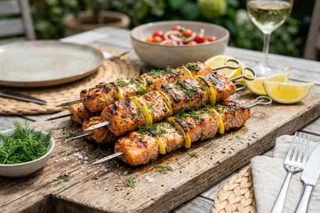Шашлык из семги с лимоном и укропом - нежный, ароматный и невероятно сочный