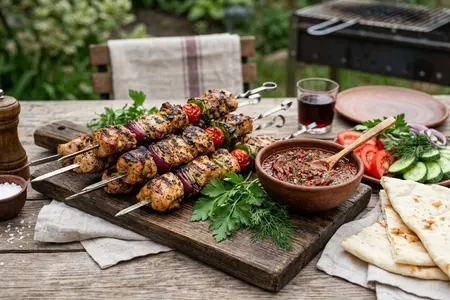 Шашлык из индейки с острым томатным соусом - насыщенный вкус и легкая пикантность