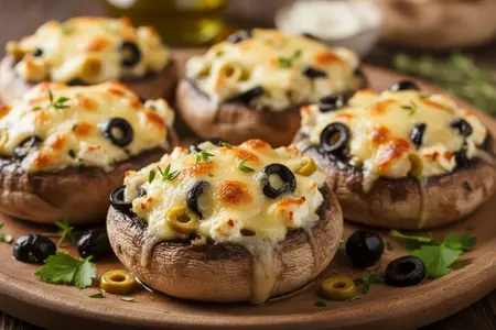 «Грибные лодочки»: шампиньоны, фаршированные сыром и оливками