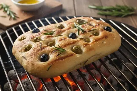 Фокачча на мангале с розмарином и оливками