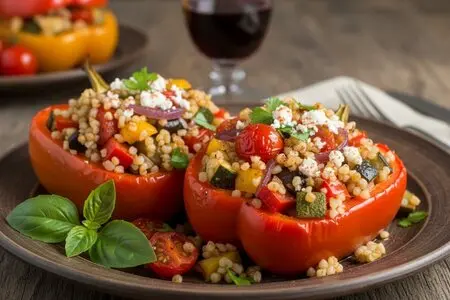 Печёные перцы, фаршированные овощами и булгуром - летняя классика