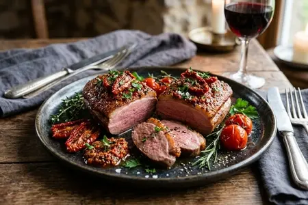 Утиные грудки с аджикой и вялеными томатами - яркий вкус и аромат