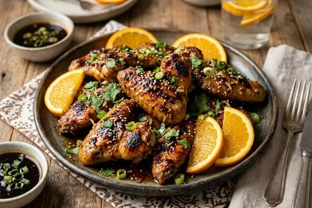 Куриные крылья с имбирно-чесночным маринадом и апельсином - свежо и пряно