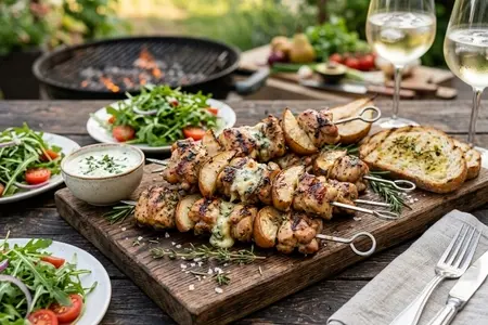 Шашлык из куриного бедра с горгонзолой и грушей - нежность и изысканная гармония