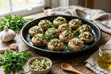 Шампиньоны, фаршированные чесноком и петрушкой - простое и изысканное решение