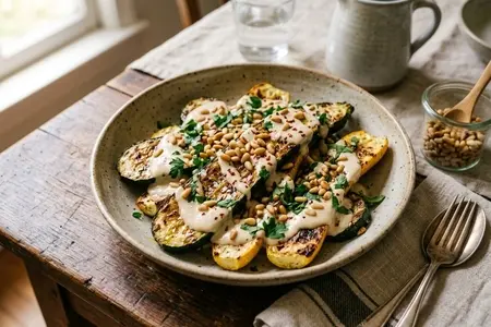 Кабачки с соусом тахини и кедровыми орешками - пик ярких вкусов Востока