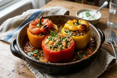 Перец, фаршированный рисом, курагой и пряными травами - восточная гармония вкусов